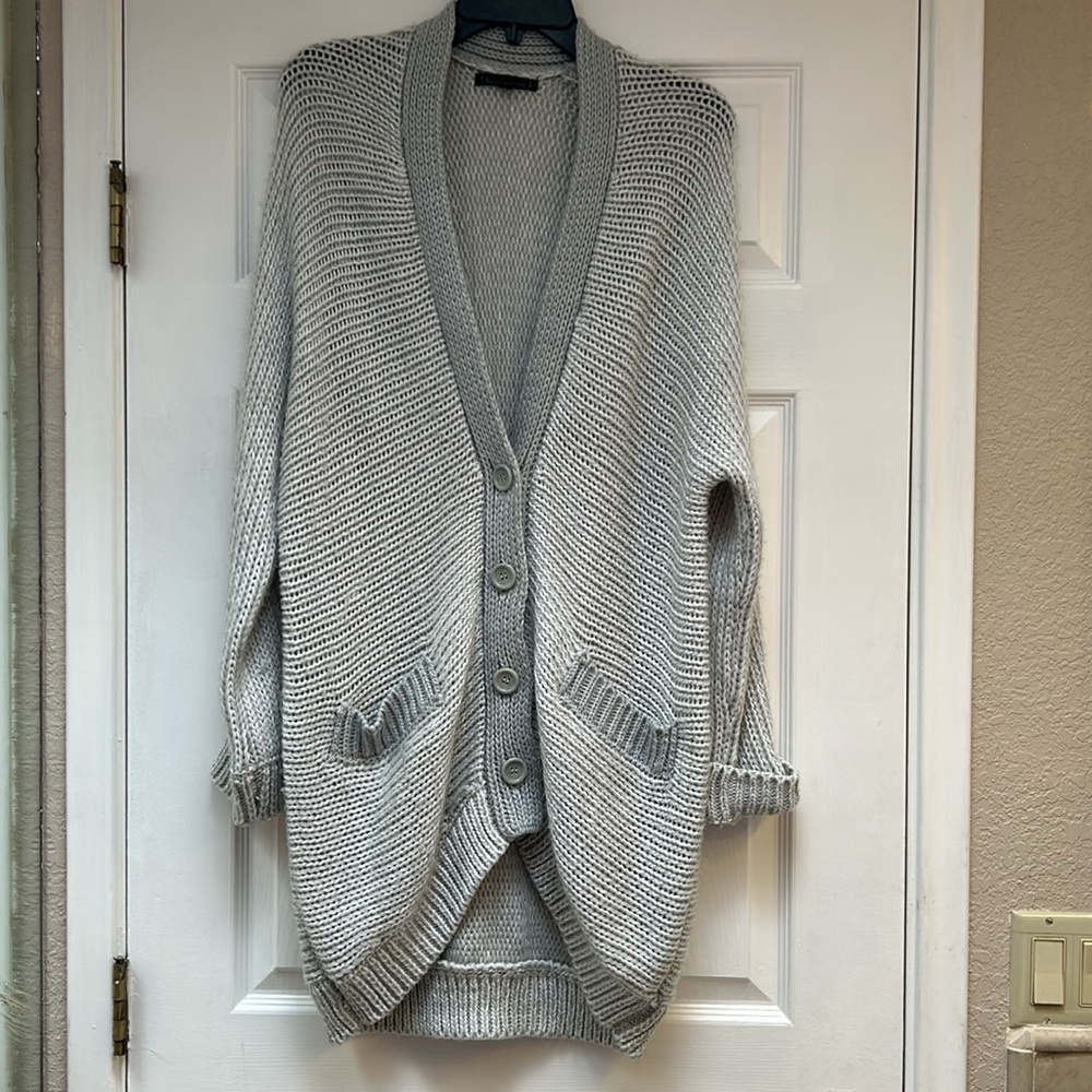 Lucca Couture Women's Gray Button Front Cable Knit Cardigan-Size M